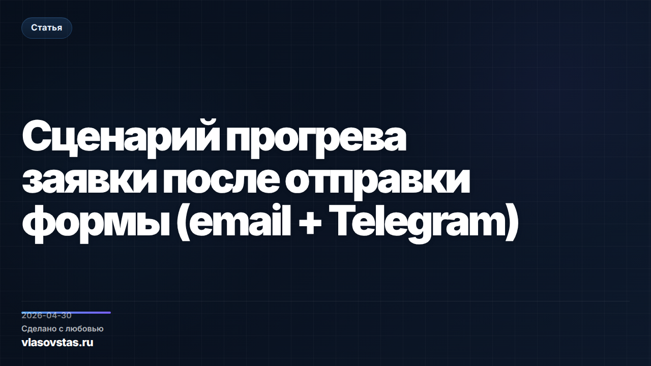 Сценарий прогрева заявки после отправки формы (email + Telegram)