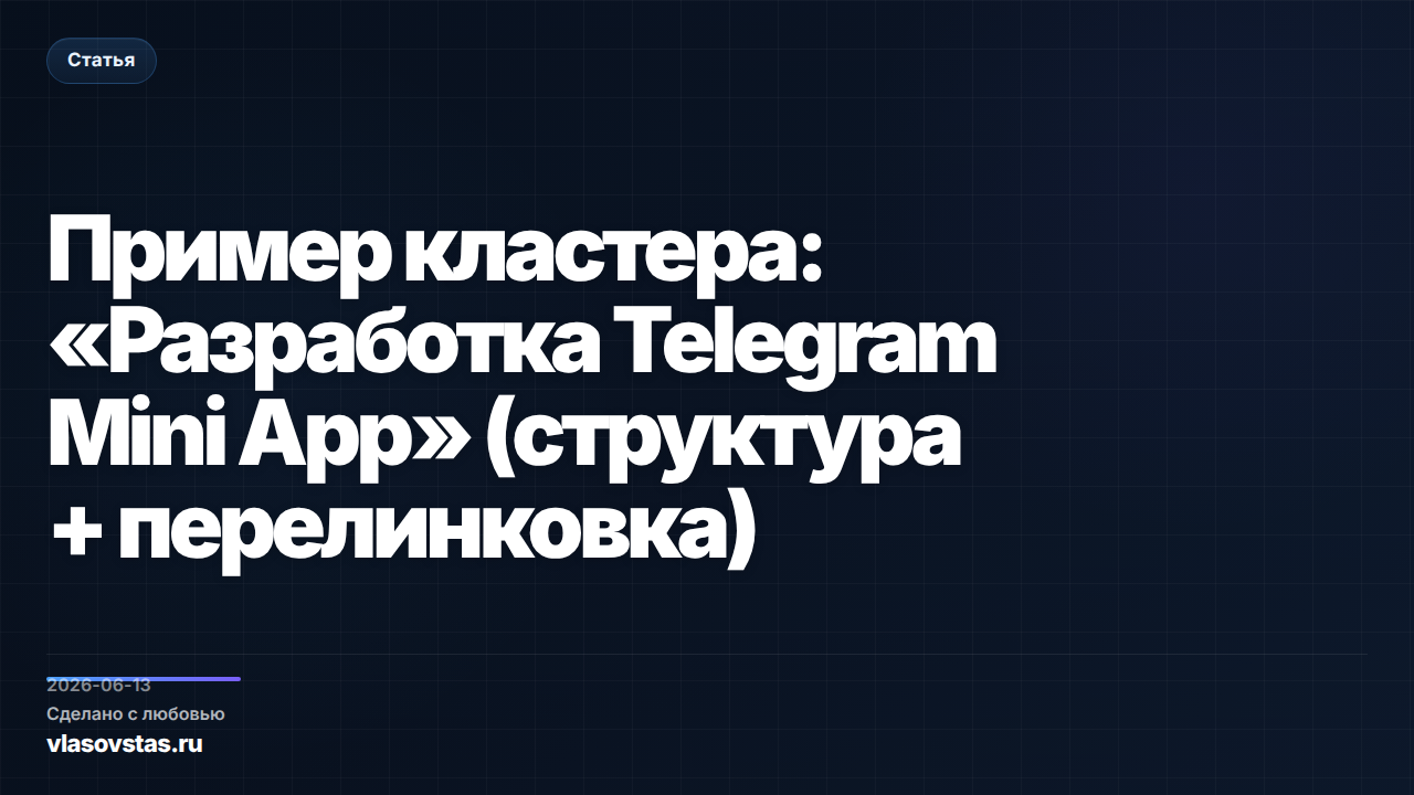 Пример кластера: «Разработка Telegram Mini App» (структура + перелинковка)